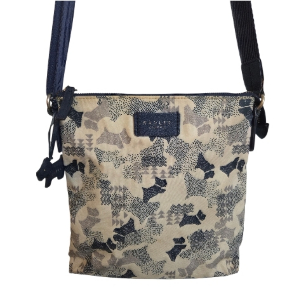 Radley London Data Dog Beige and Navy Blue Crossbody Bag With Scottie Dog Charm